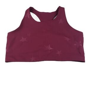 Gap Fit Sports Bra Large Blackout Technology High Neck Burgundy Stars Athleisure